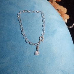 Silver Link Bracelet With Charm  7 or 8 in
