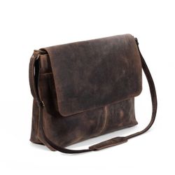 Rustic Look 18" Buffalo Leather Messenger Bag