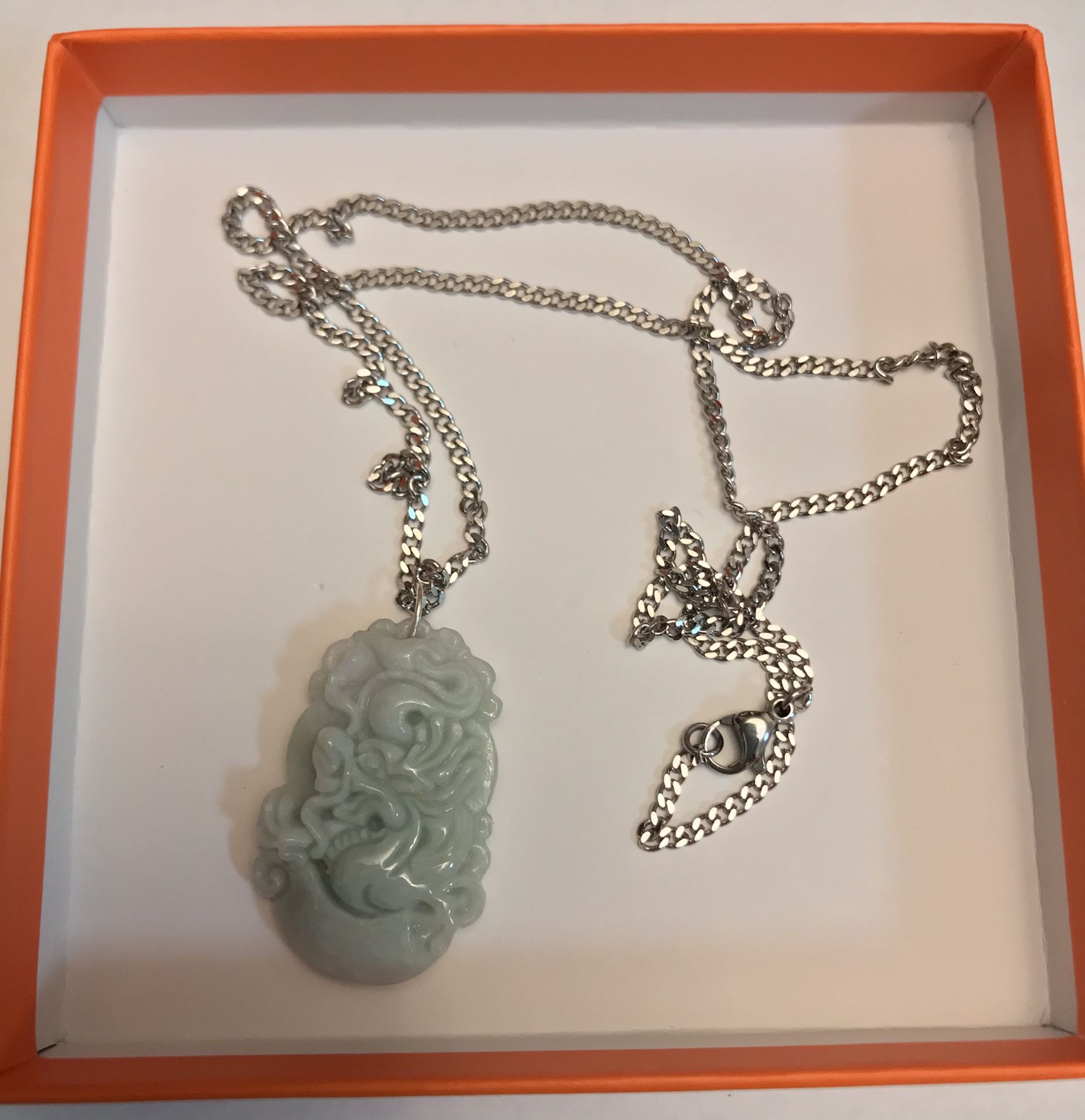 Natural Jade Stone Carving Dragon With Necklace