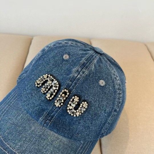 MIUMIU denim rhinestone accessory hat
