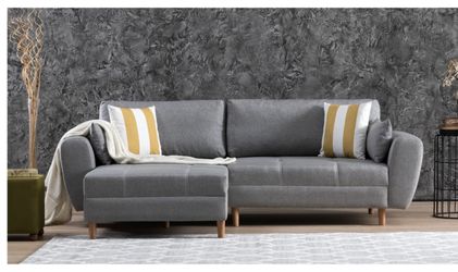 Gray Sectional Wide Linen Sofa & Chaise