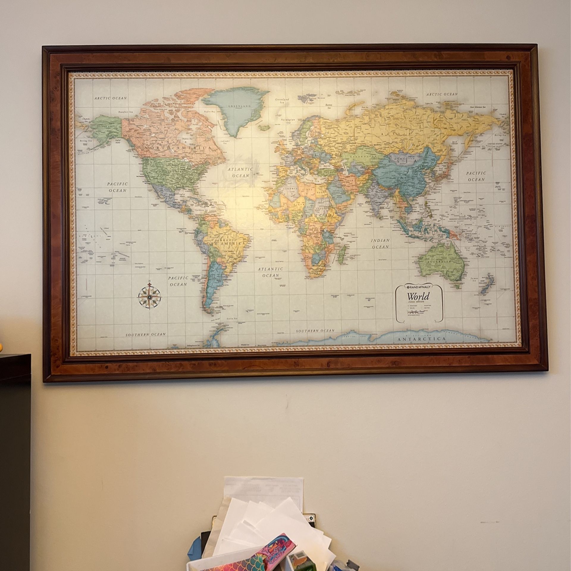 Framed Magnetic Rand McNally World Classic Edition Map