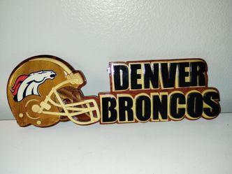 Denver Broncos Wood Wall Hanging Laser Cut Man Cave Bar Wall Art 17" x 5"
