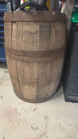Vintage Whiskey Barrel with Metal Bands
