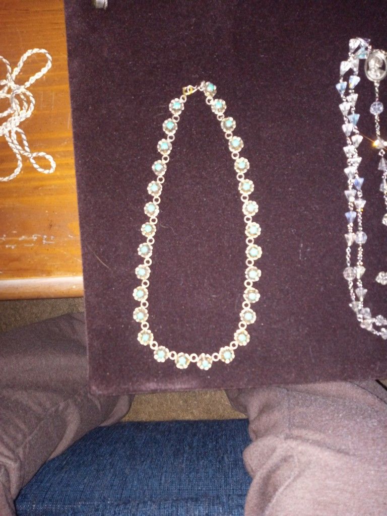 Southwestern Turquoise Flowers Floral Link Necklace Native American Design