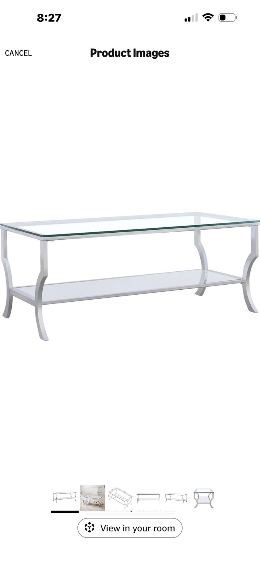 Coaster Coffee Table with Mirrored Lower Shelf, Curved Legs, Metal Base