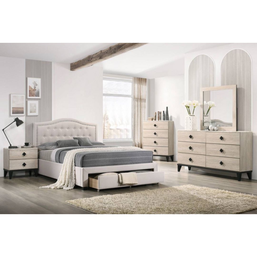 Beige Queen Bed Frame With Storage 