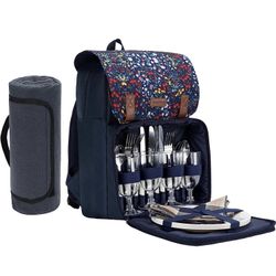 Picnic Backpack for 4 Persons with Cooler Compartment Including Large Picnic