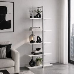 Bookshelf with 5 Open Shelves in White Finish, 59.8" H X 31.87" W X 12.7" D