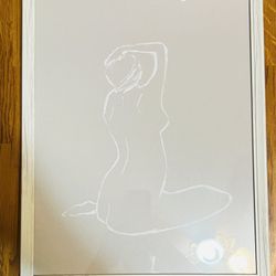 WHITE FRAME IN GLASS SKETCH OF WOMAN 