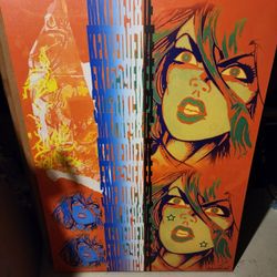 Crime in Orange by Miguel Paredes 35inch x 48inch Orange blue canvas 