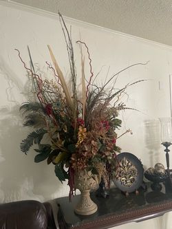 Large Decorative Faux Floral Arrangement in Urn Vase