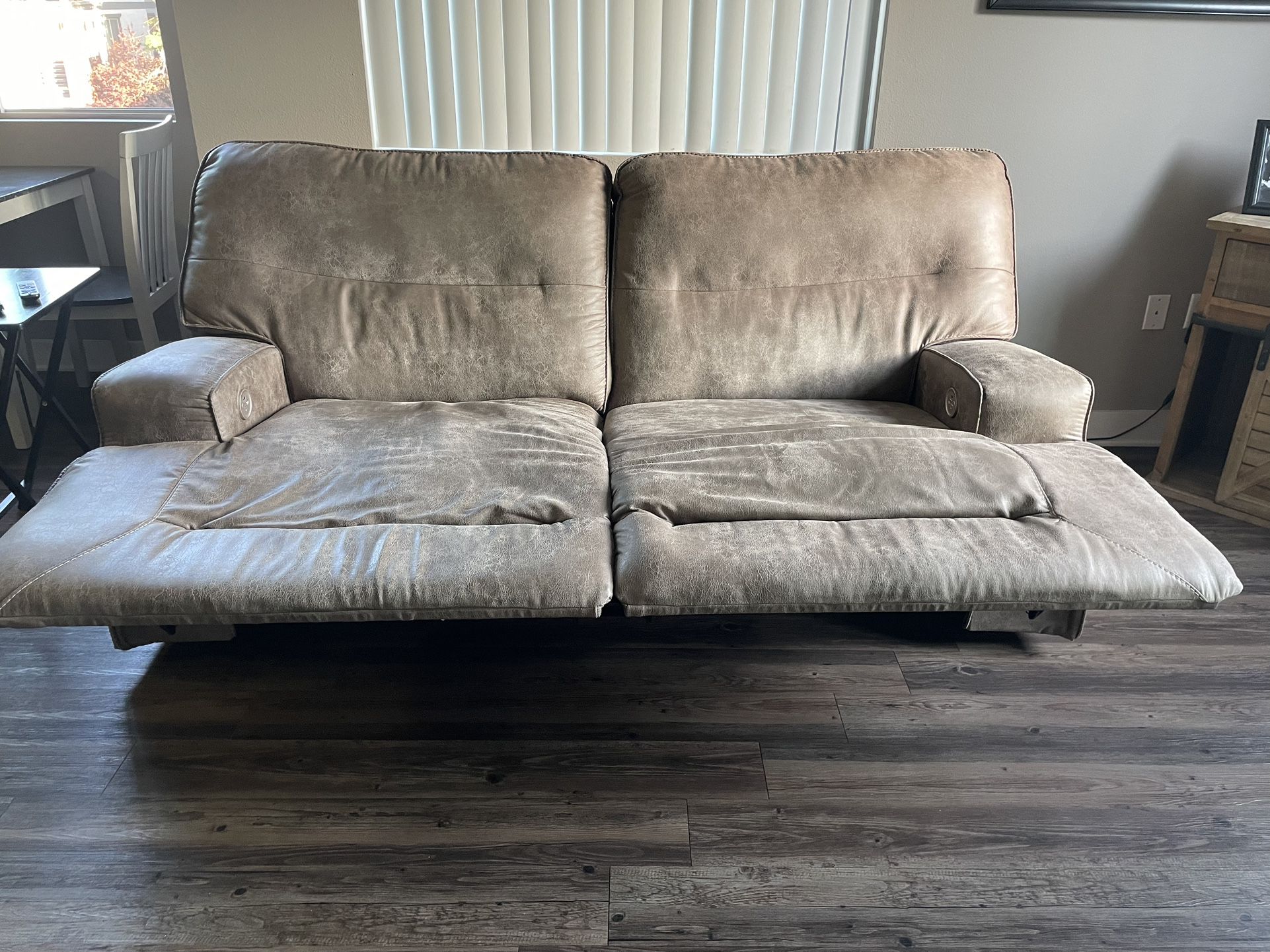Brown Faux Leather Reclining Sofa 
