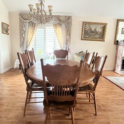 Oak Wood Dining Table, 6 chairs, Buffet