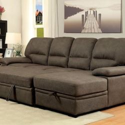 Brand New Brown Sectional Sofa Storage Sleeper 