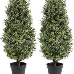 momoplant 3FT-35Inch Artificial Plants Tree Shaped Boxwood Topiary Cone Topiaries 