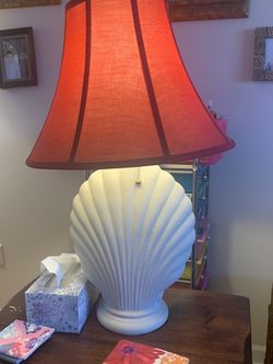 Red Shade White Seashell Large Table Lamp