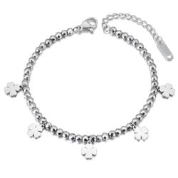 Stainless steel clover charm stone beads chain bracelet