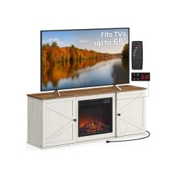 Farmhouse TV stand with storage cabinets and sliding barn doors