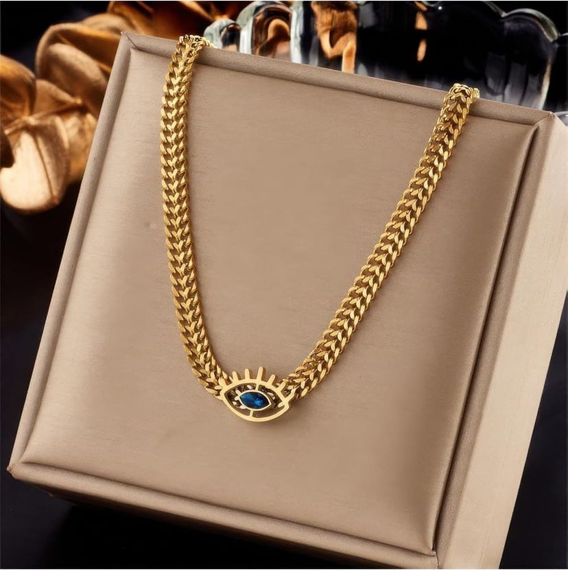 14K Gold Plated Necklace for Women - Dainty Evil Eye with Blue CZ Stone Pendant Necklace, Personalized Hypoallergenic Non Tarnish Necklace