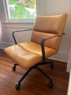 West Elm Leather Office Chair with Black Metal Frame