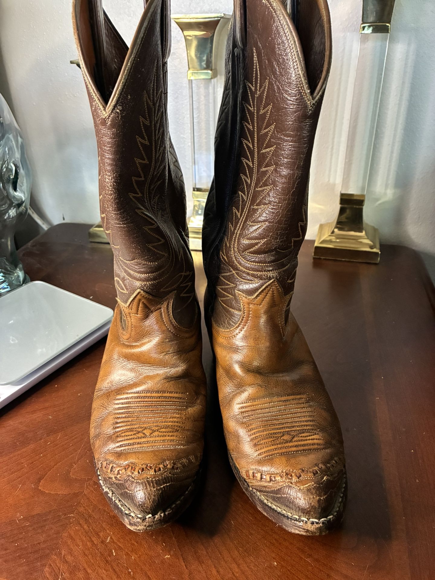 Vintage Brown Leather Wingtip Tony Lama Cowboy Boots Size 7D Style 6243