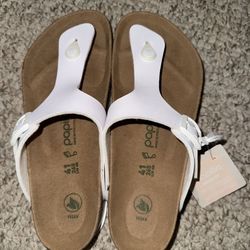 NWT SIZE 41 Papillio by Birkenstock Gizeh Flex Platform Sandal White Unisex Women's Size 10-10.5 & Mens Size 8-8.5