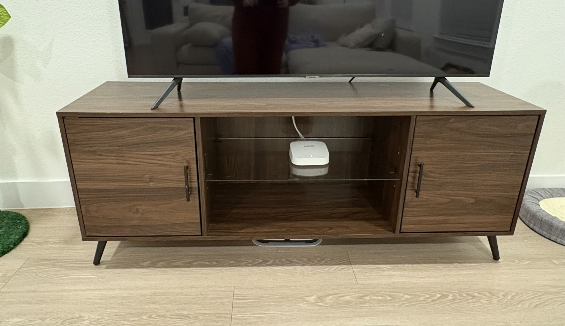 Walnut 55” Tv Stand With Storage