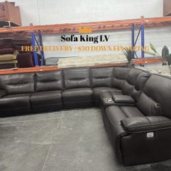 Free Delivery* Like New Brown Faux Leather Sectional Sofa with Recliners! 