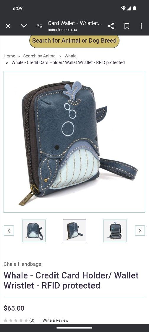 Whale Credit Card Holder/Wristlet - Cute Chala Design RFID Protected