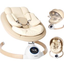 Baby Swing, Electric Infant Rocker with Bluetooth & Remote, 5 Speeds, 10 Lullabies, Khaki 