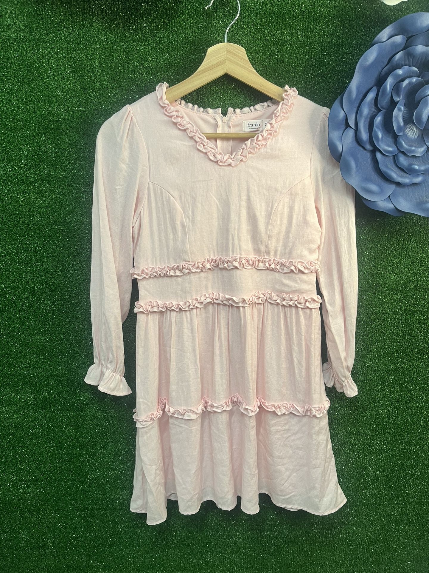 Franki Pink Ruffle Long Sleeve Dress Size 12 Brand New 