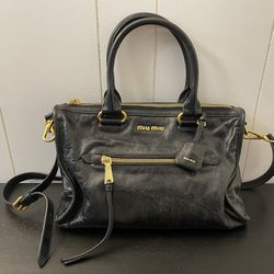 Rare Vintage Miu Miu Leather Handbag Shoulder Bag Crossbody Gold Hardware Black