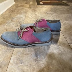 1901 MENS SADDLE SHOES PINK & BLUE SUEDE... size 8M