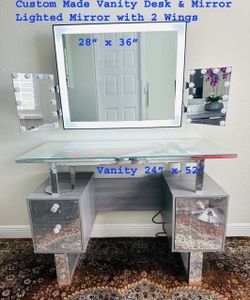 Incredible custom-made makeup vanity with mirrors and mount