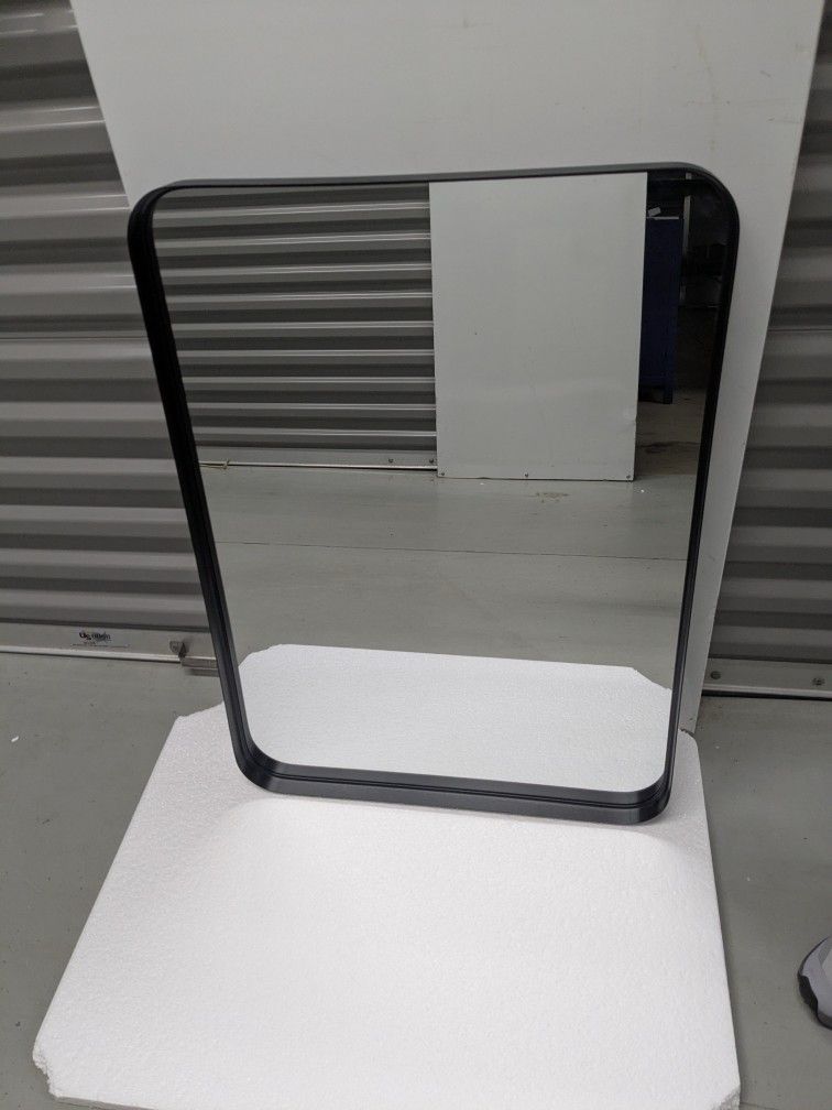 Modern 30 in. x 22 in. Rectangle Black Framed Bathroom Vanity Mirror Wall Mirror with Rounded Corners