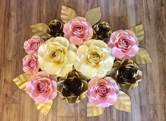 Flores de papel • Paper flowers • Rosas • Paper Flower Backdrop • Set of flowers