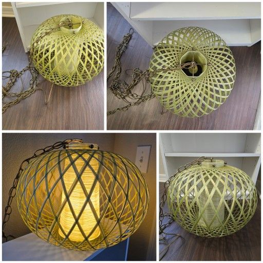 Large Tiki Danish Teak Swag UFO Lamp 1960s