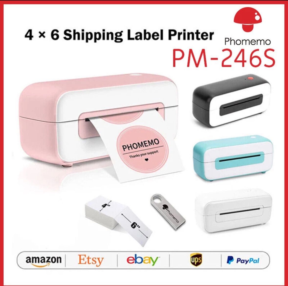 Phomemo PM-246S Direct USB Thermal 4"×6" Shipping Label Printer For UPS USPS Lot