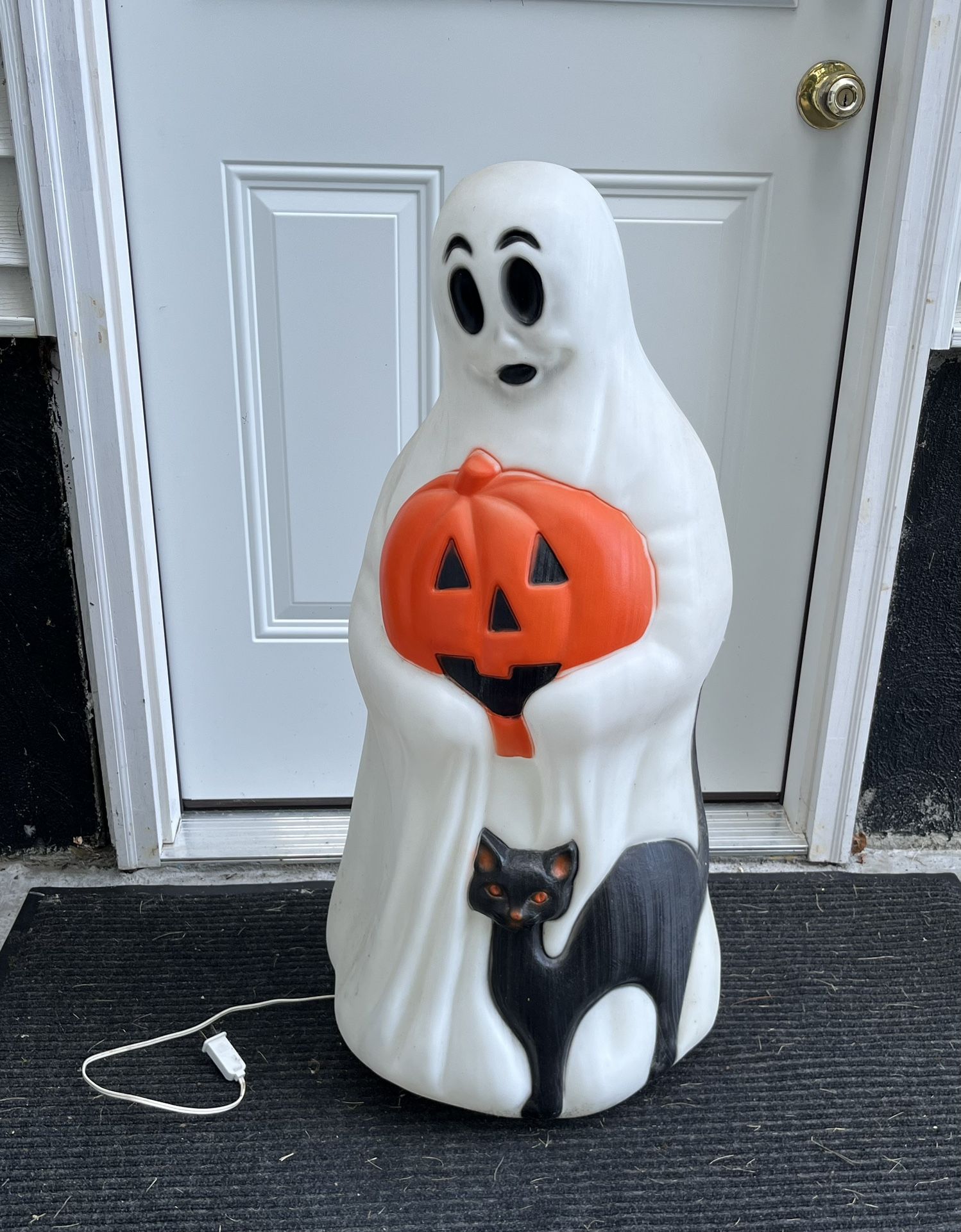VINTAGE EMPIRE ILLUMINATED HALLOWEEN GHOST PUMPKIN BLACK CAT BLOW MOLD 34”
