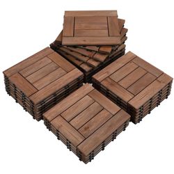27pcs Fir Wooden Floor Tiles PP Base Patio Pavers Composite Decking for Outdoor & Indoor Patio Garden Deck Poolside 12in x 12in