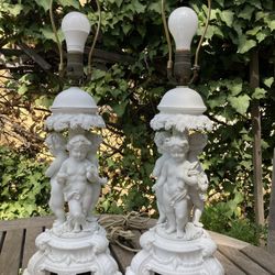 Alabaster Cherubs Lamps From Italy 