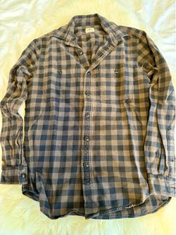 J.Crew Brown Gray Buffalo Plaid Flannel Shirt Small 100% Cotton