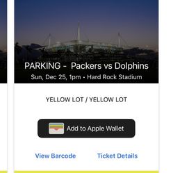 Miami Dolphins Vs Packers Yellow Parking Pass 