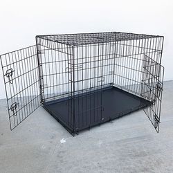 (New) $65 Folding 42” Large Dog Cage 2-Door Pet Crate Kennel  42x27x30 inches