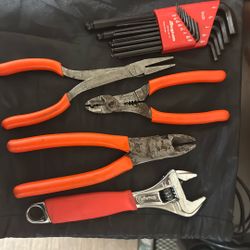 Snap on Tools. Standard Allen key Set. Pliers. Crescent