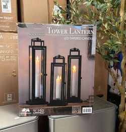 Evergreen 3-Pack All-Steel Tower Lantern set with LED Tapered Candles