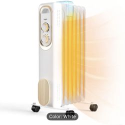 1500W Portable Electric Oil-Filled Radiator, Equipped with Oil-Filled Radiator Fins, Room Heater with Adjustable Thermostat, Suitable for Indoor Use