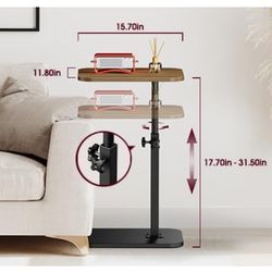 End Table C-Shaped Adjustable Pedestal Side Table Night Stand with 360° Rotating Top, Height Adjustable, Small Couch Living Room or Bedroom Versatile 