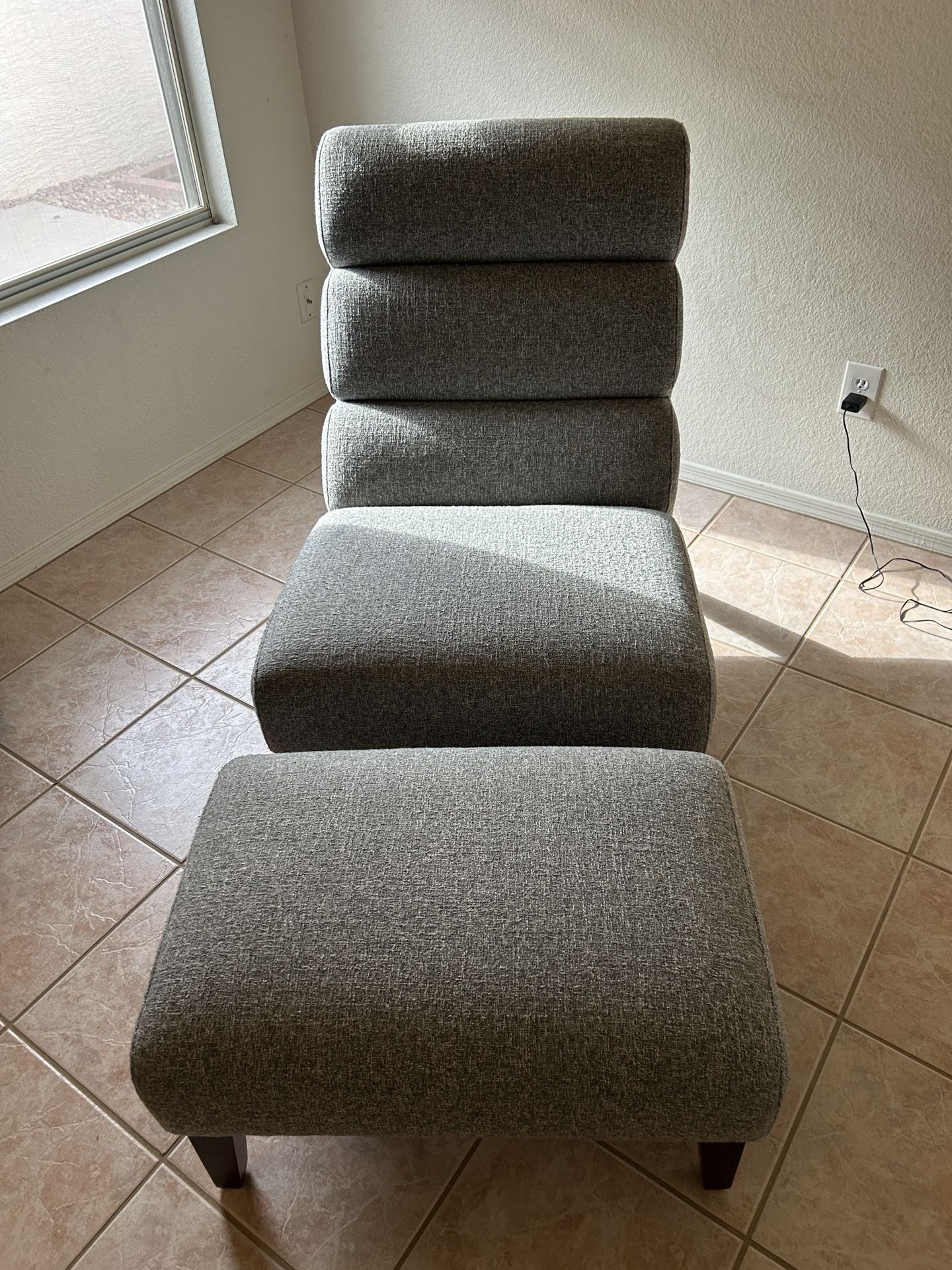 Living Spaces Grey Chair W/ Ottoman